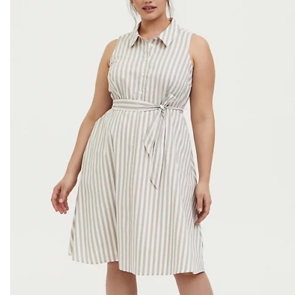 TAUPE & WHITE STRIPE POPLIN SHIRT DRESS Size 1